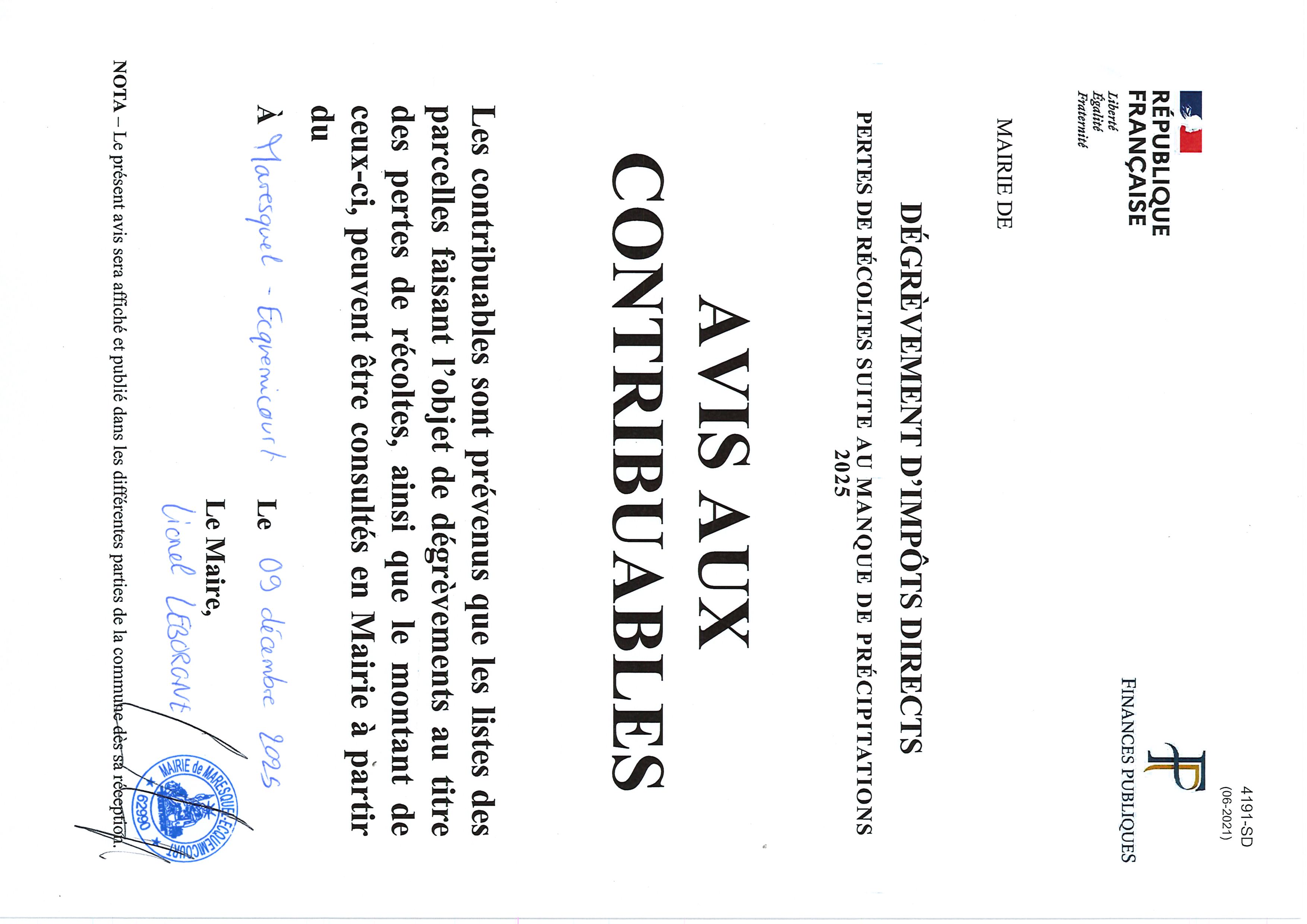 Avis a la population 